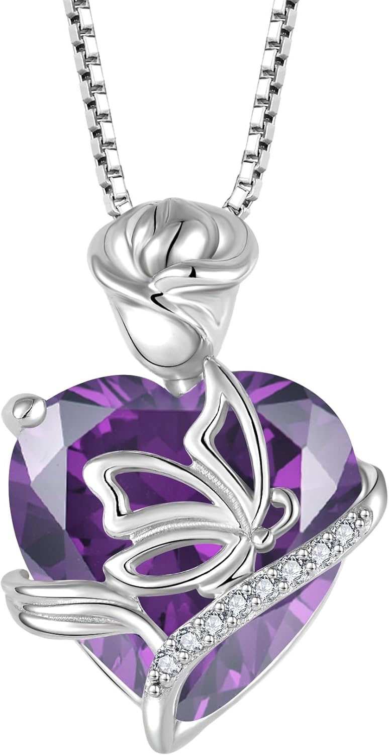 Thumbnail 6 de FJ Herz Geburtsstein-Kette Damen aus 925 Sterlingsilber mit Schmetterling-Anhänger
