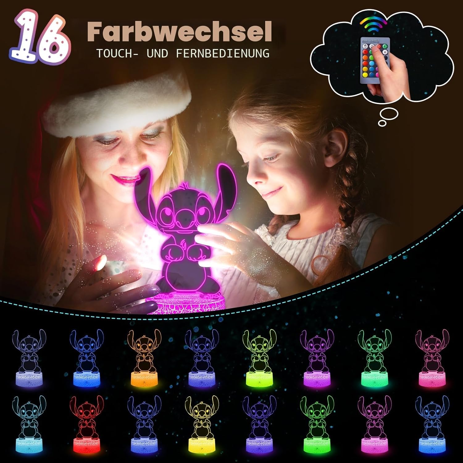 Detalle 1 de Eygerur Stitch Lampe 3D LED Nachtlicht