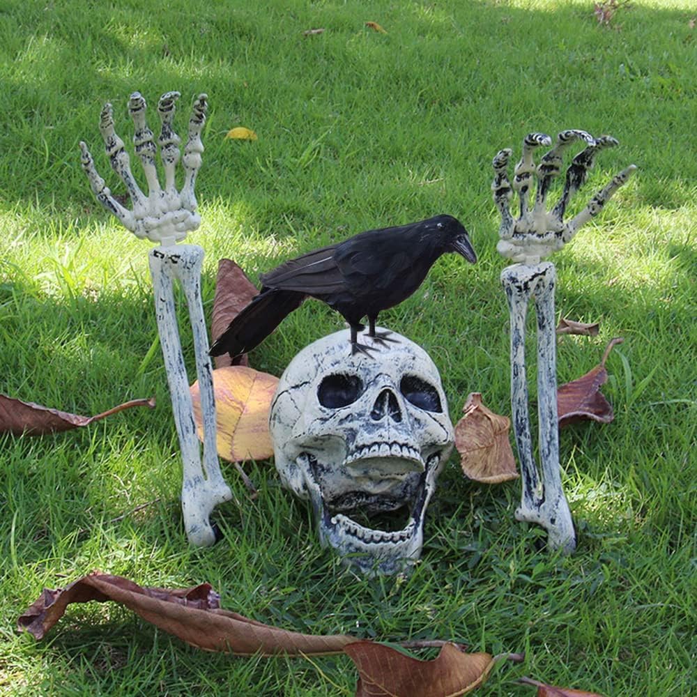 Detalle de Jkwiwe KLT-ZSQ Halloween Skeleton Stakes with 2 Crows, Adjustable Arms and Jaw