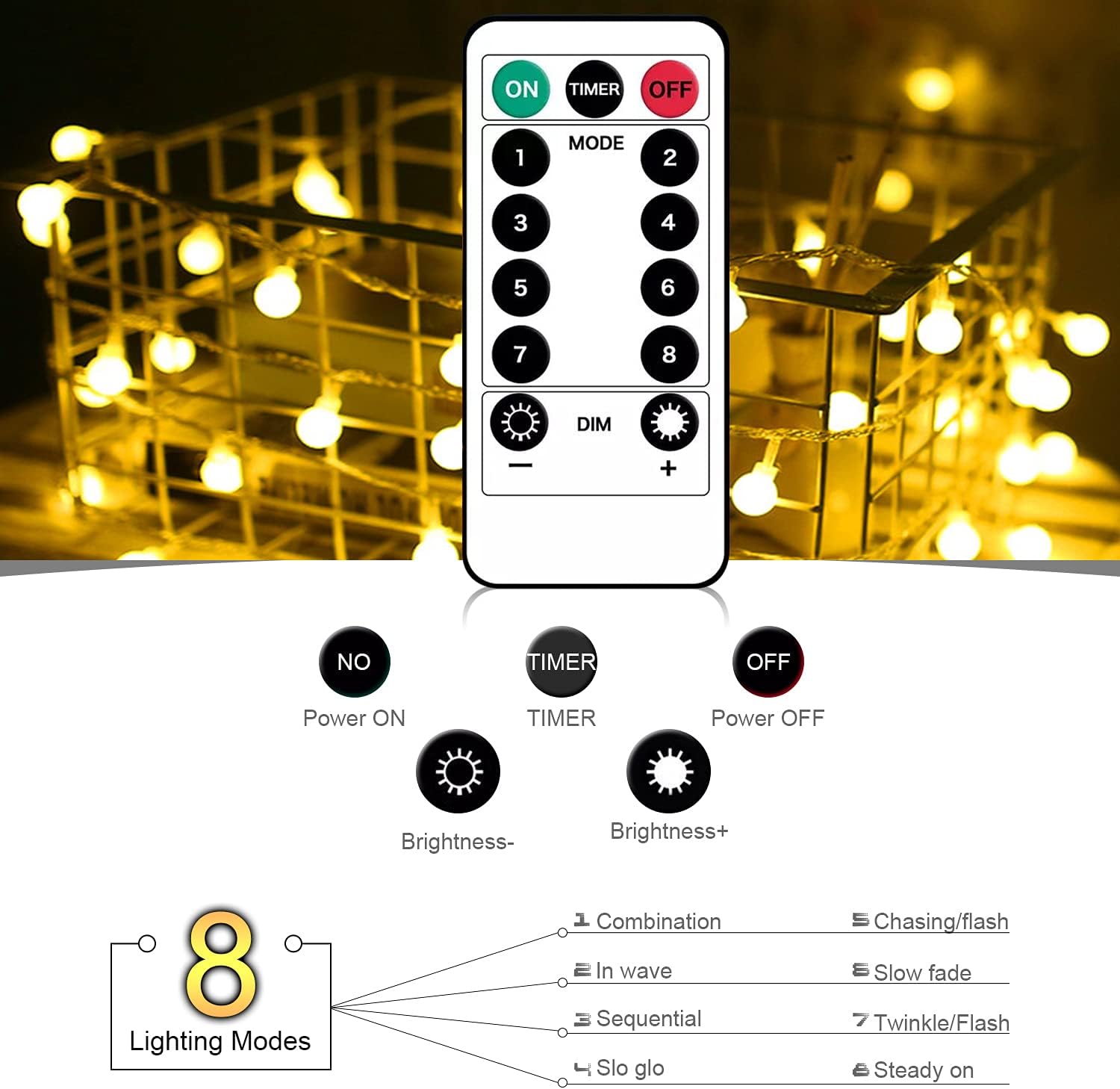 Detalle 2 de Liyade lichtsnoer voor buiten, 100 warmwitte leds, 10,5 m, IP65