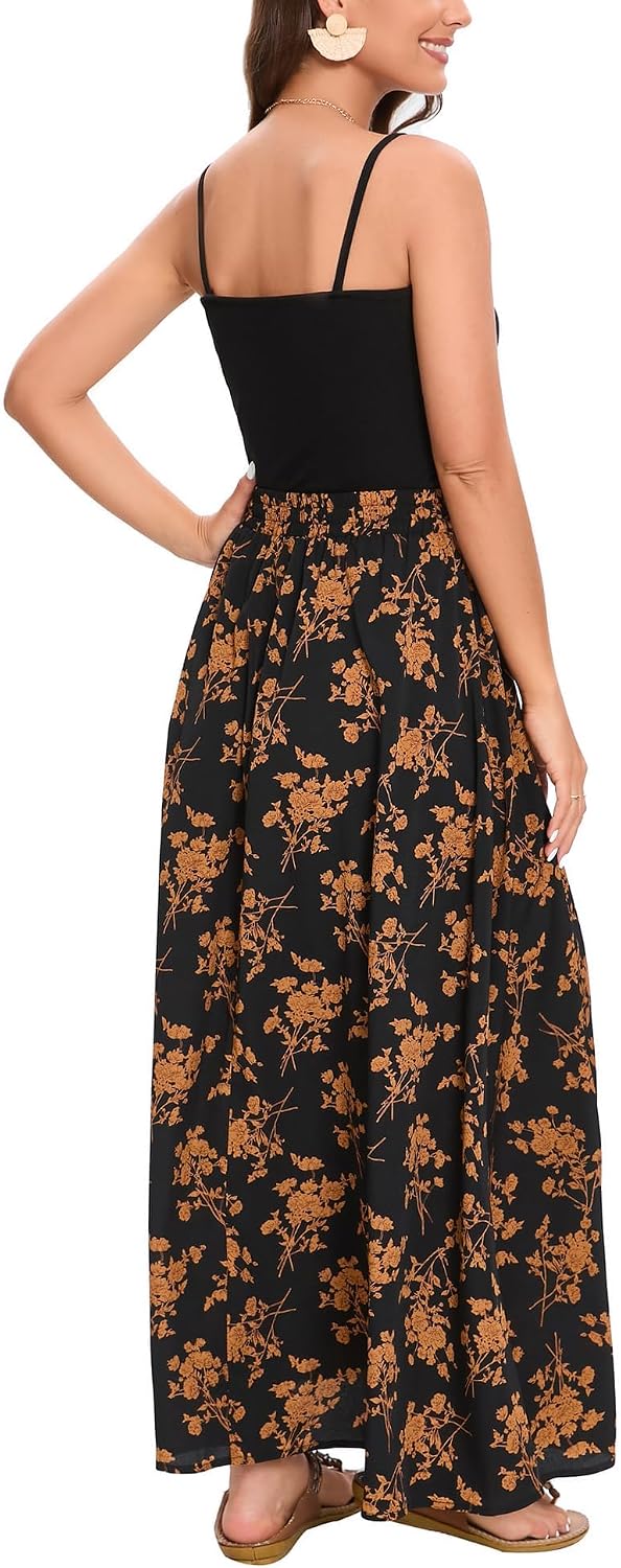 Detalle de Hount Damen Maxirock mit elastischer Taille – Boho-Strand- und Sommerrock