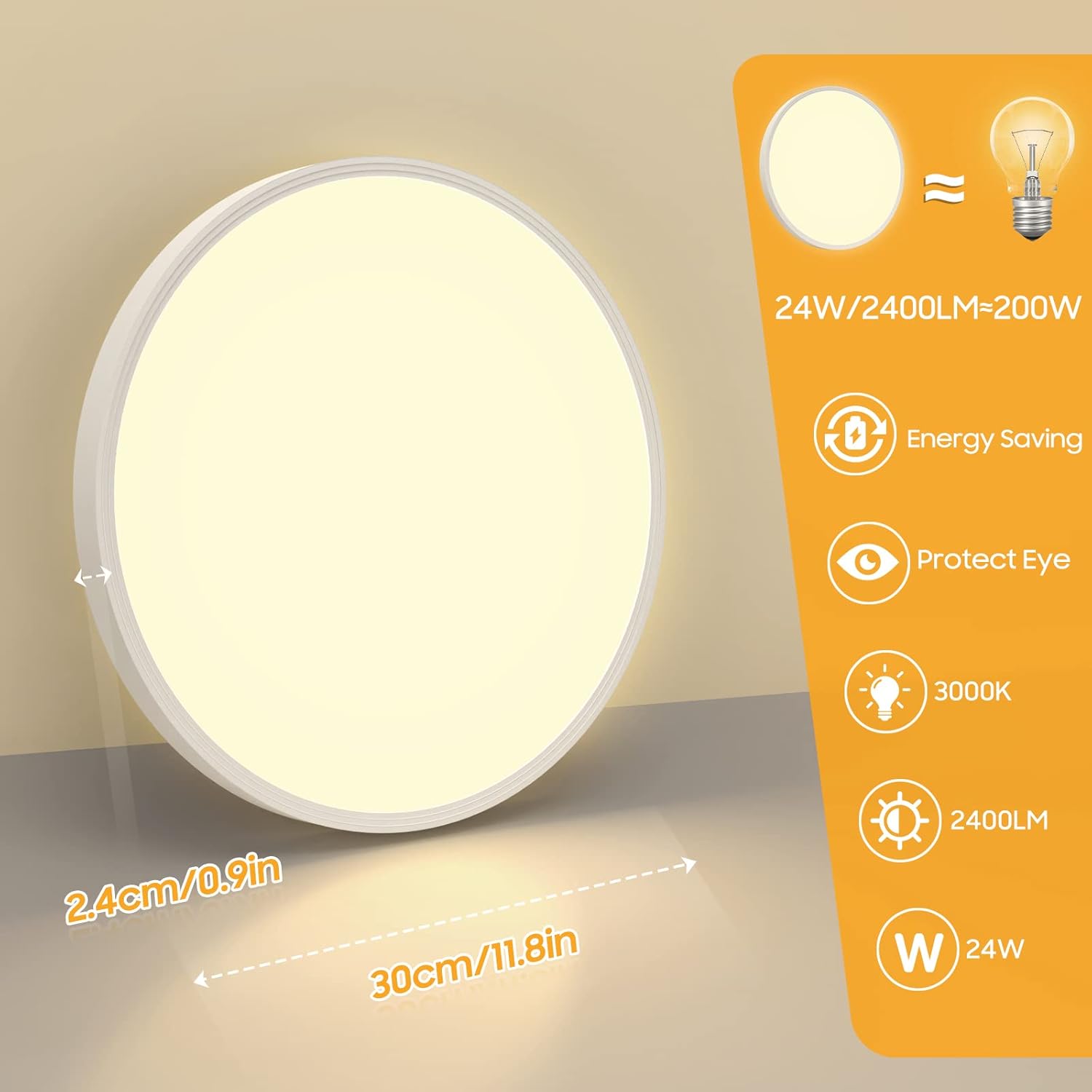 Detalle de OUILA Plafoniera LED da soffitto 24W rotonda Ø30 cm 3000K, IP44