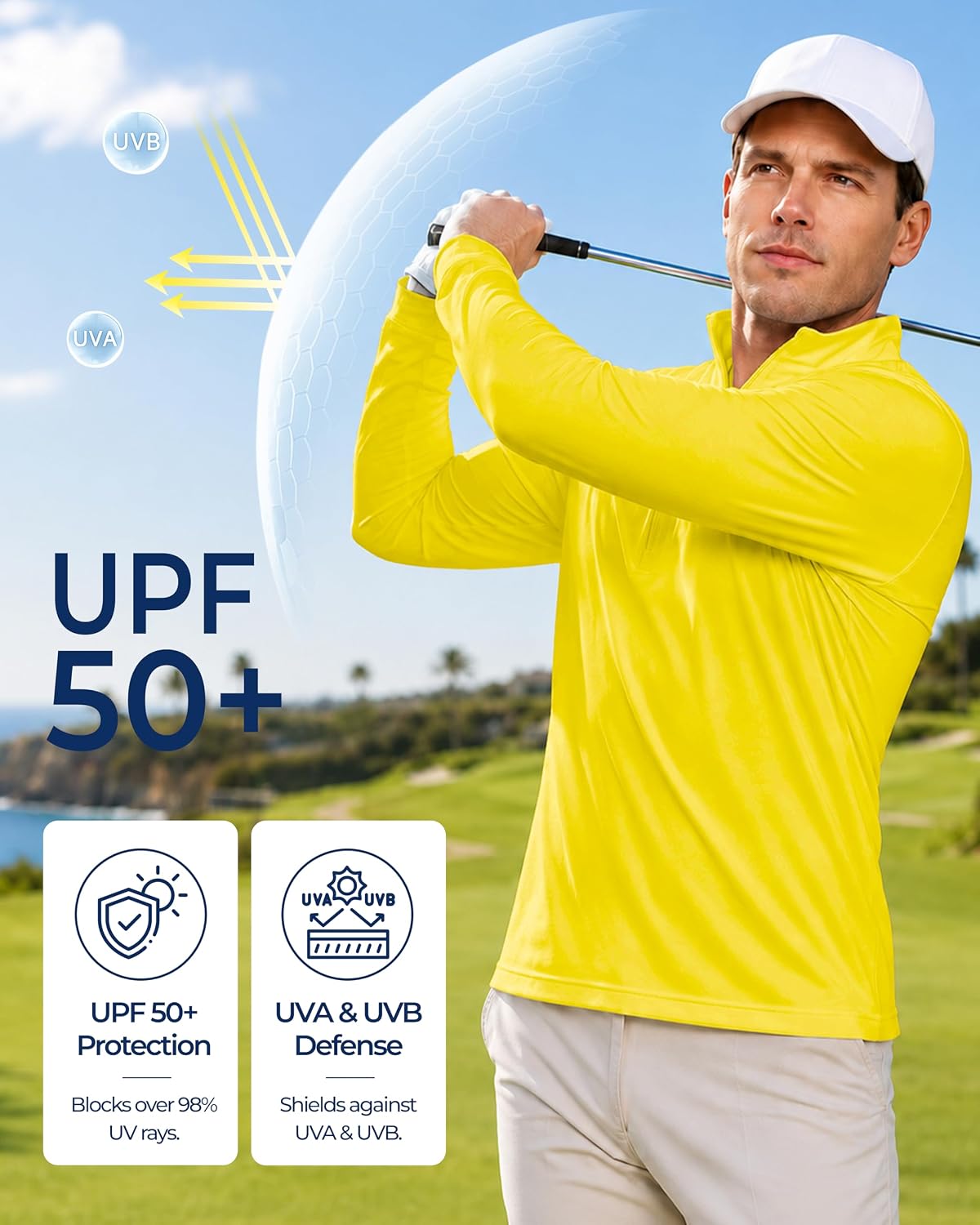 Detalle de Boladeci Men's Quarter-Zip Golf Shirt, UPF 50+, Long Sleeve, 4-Way Stretch