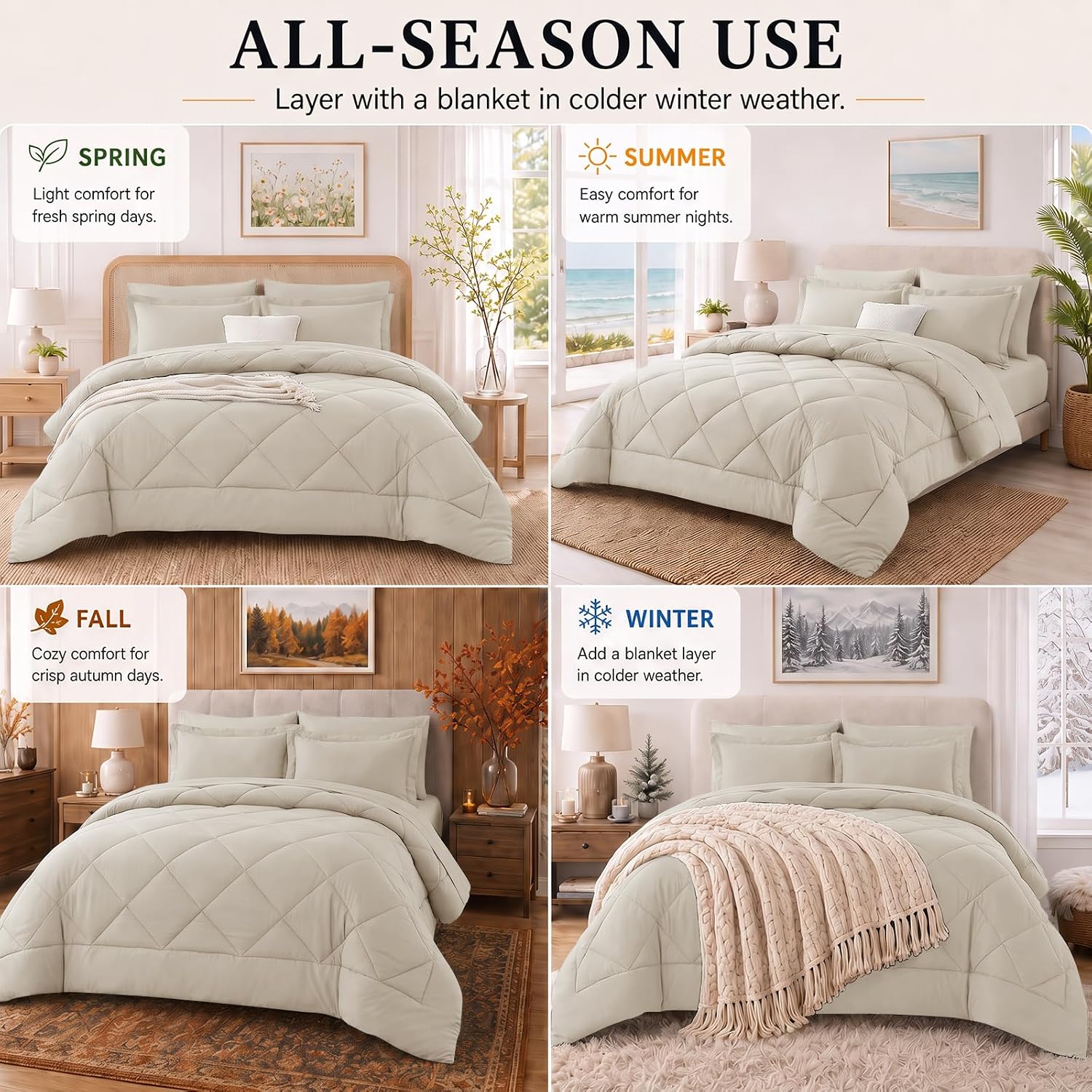 Thumbnail 6 de CozyLux King Size Beige 7-Piece Bed in a Bag Comforter Set