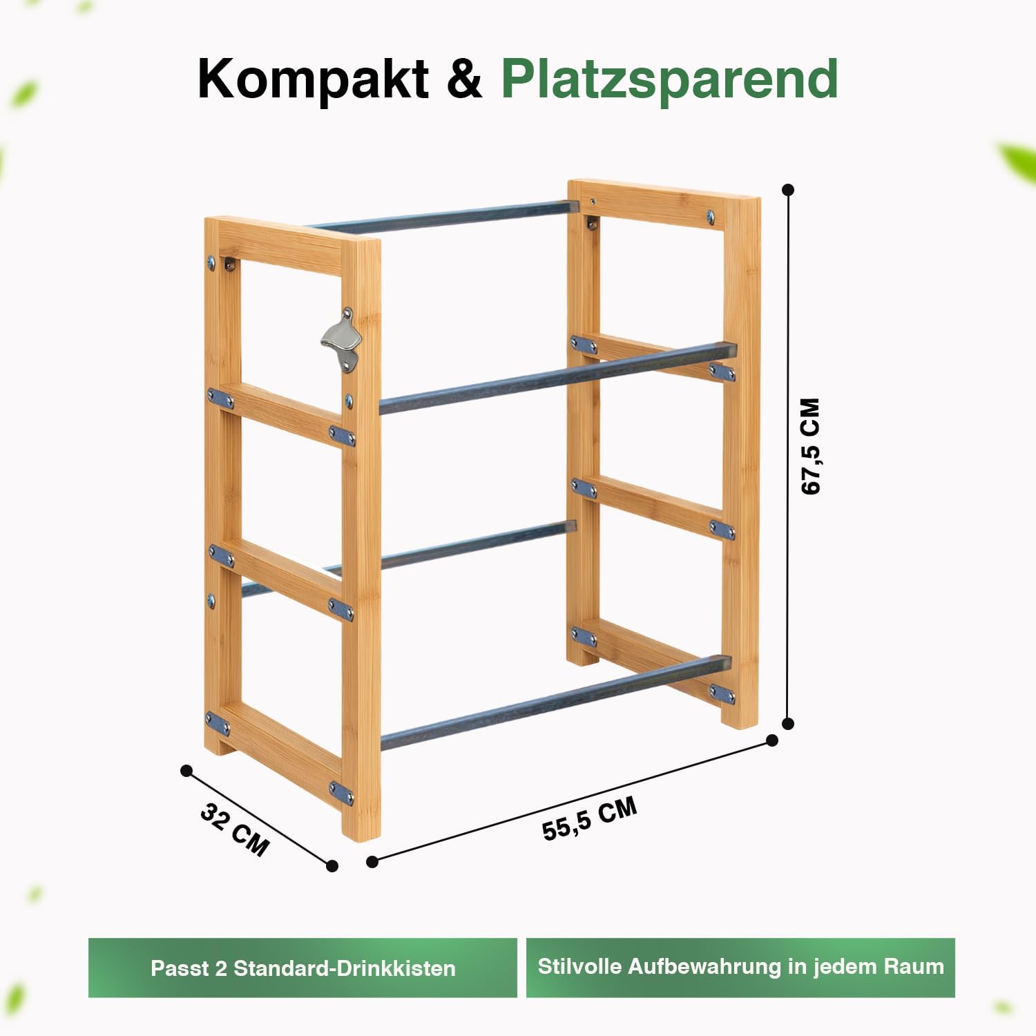 Detalle 2 de Dimono Drinks Crate Rack for 2 Crates, Bamboo Shelf with Steel Brackets
