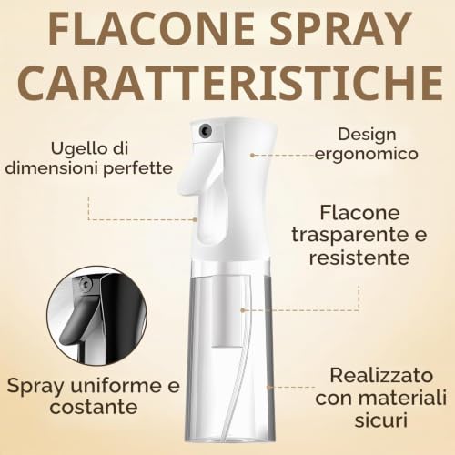 Detalle 2 de SALONKEY – 2 flaconi spray continui da 200 ml, nebulizzazione fine e anti-perdita, ricaricabili