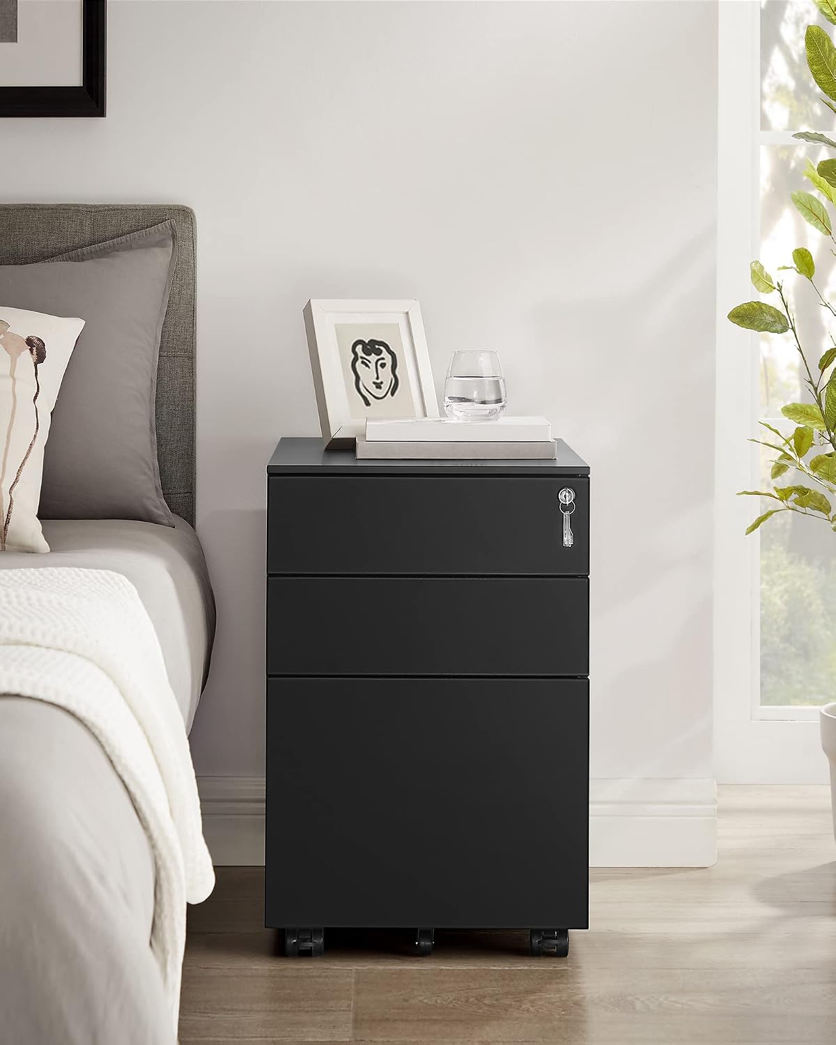 Detalle 2 de SONGMICS BEREND Collection OFC60BK Mobile File Cabinet, Lockable Steel, 3 Drawers