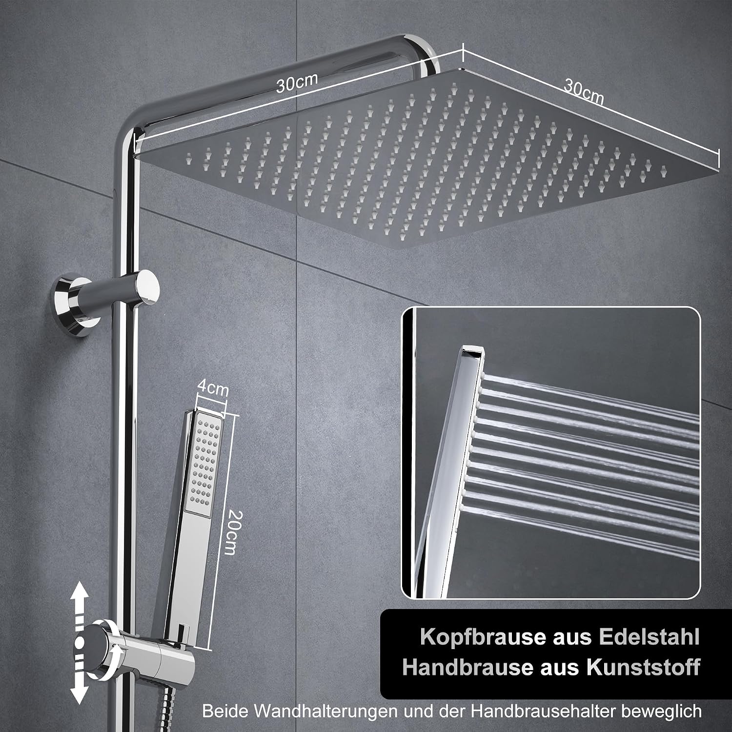 Detalle de Görbach Regendusche Duschset 30×30 cm