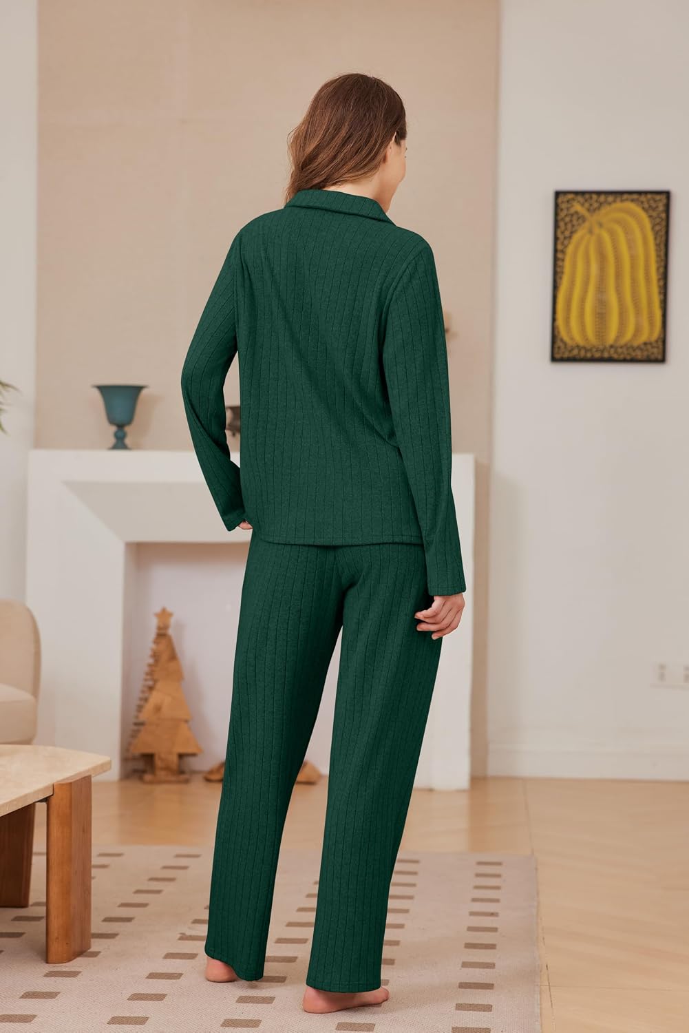 Detalle 1 de Ekouaer Women's Pajama Set in Ribbed Knit