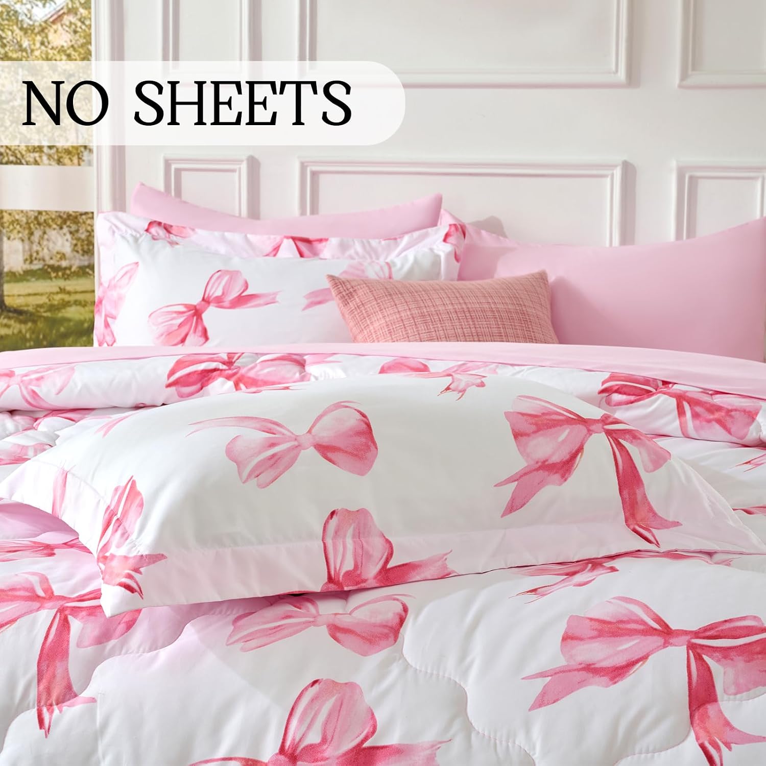 Detalle de Wajade Pink Bow King Duvet Set (220 x 240 cm) with Two Pillowcases – Soft, Reversible, All-Season