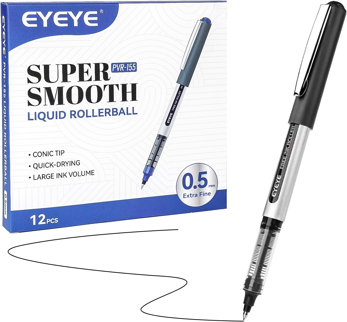 Thumbnail 1 de EYEYE Black Rollerball Pens 12 Pack – 0.7mm Medium Point, Quick-Dry Liquid Ink for Smooth Writing