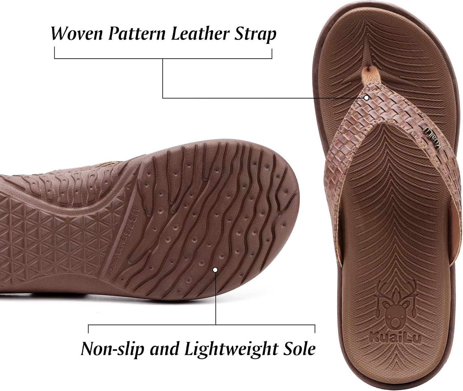 Detalle de KuaiLu Women's Flip Flops with Arch Support – Brown, Size 6