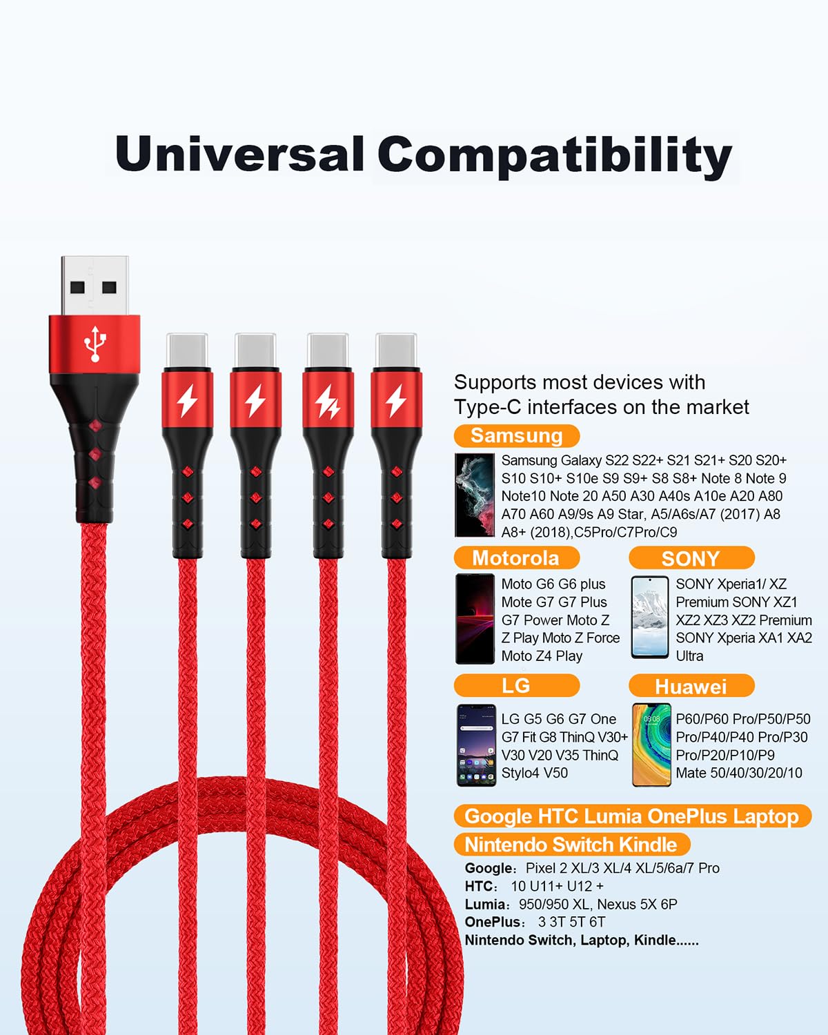 Thumbnail 4 de SIQIWO USB Typ C Kabel 1.2M 4‑Port QC 3.0