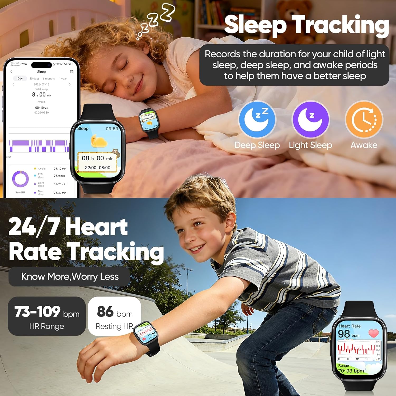 Thumbnail 4 de HTTWCOD Kids Smart Watch (4-12) with HD Touchscreen, Heart Rate & Sleep Monitor, IP68 Waterproof
