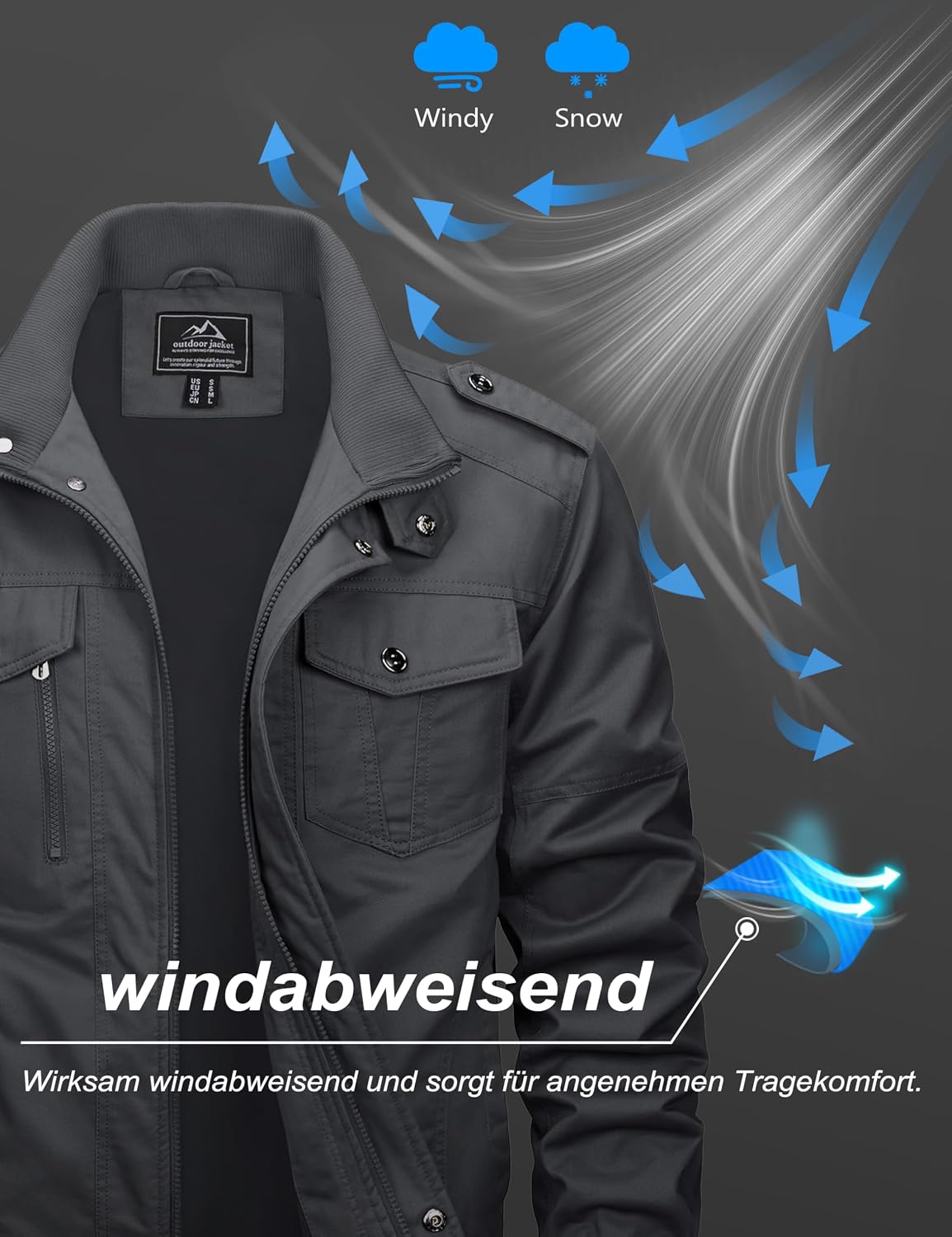 Thumbnail 3 de MAGCOMSEN Übergangsjacke für Herren – winddichte Cargo Outdoorjacke mit Stehkragen und mehreren Taschen