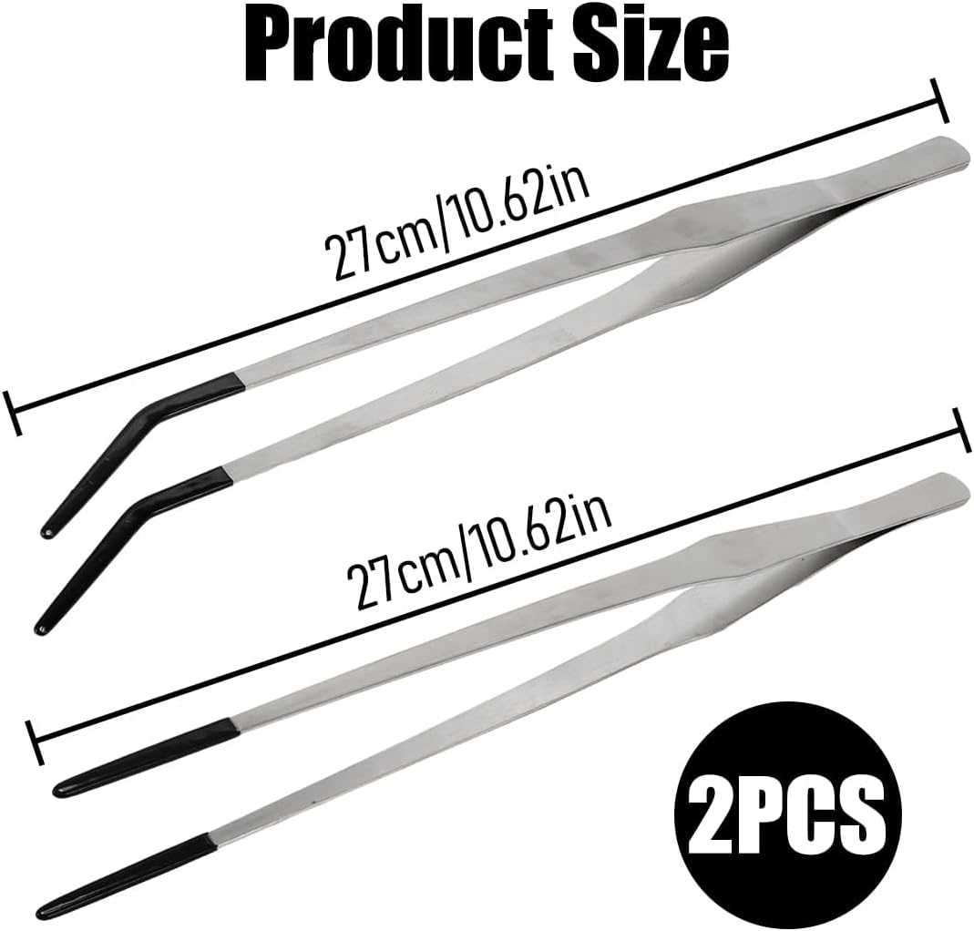 Detalle de 2 Pcs Long Aquarium Tweezers with Rubber Heads – 27 cm Feeding Tongs for Fish Tanks, Plants, and Reptile Care