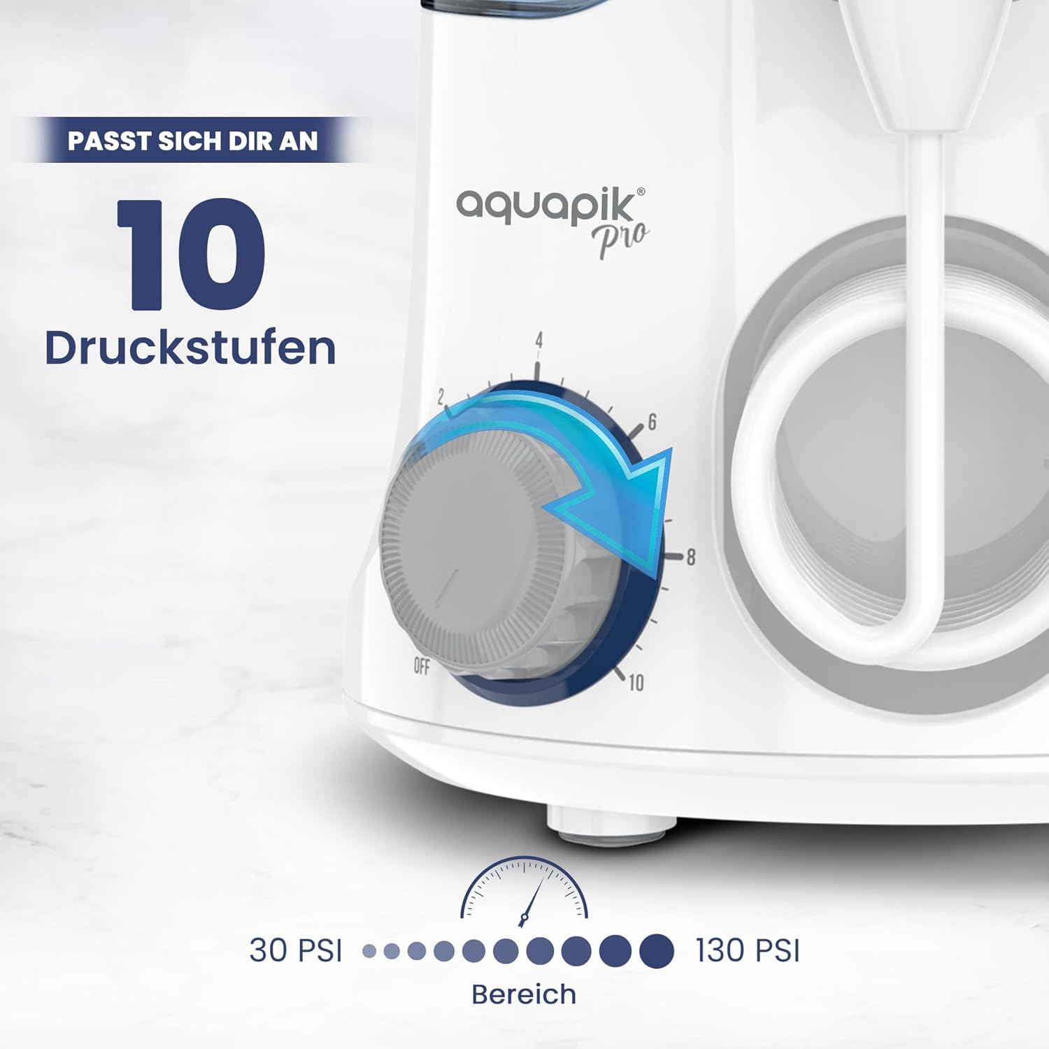 Detalle de Aquapik PRO Munddusche mit Precision Pulse Technologie – gründliche Plaque-Entfernung, 8 Aufsätze, 10 Modi
