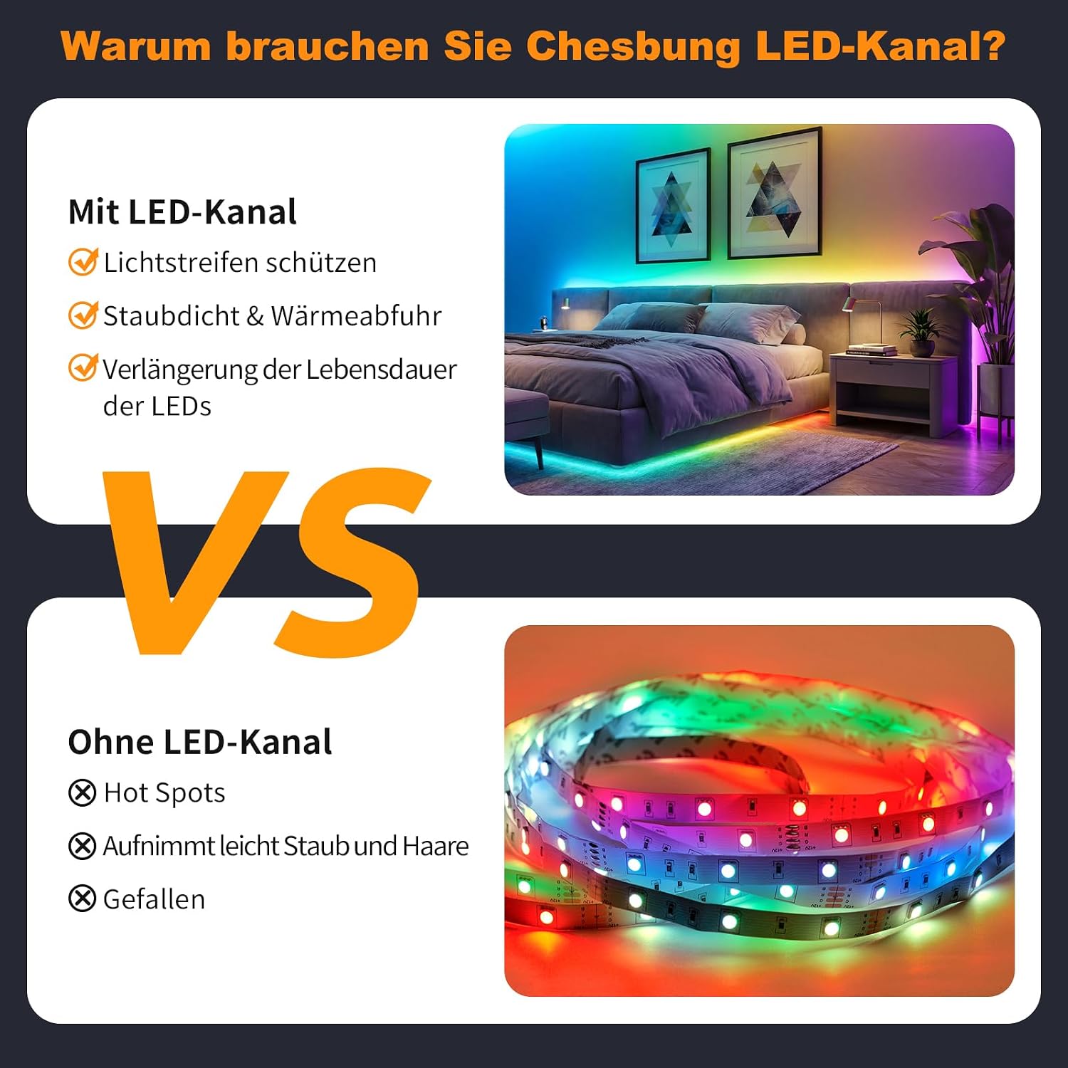Thumbnail 6 de Chesbung 20 x 1 m Schwarz – V-förmiges LED Aluminium Profil mit milchiger Abdeckung für 12 mm LED-Streifen