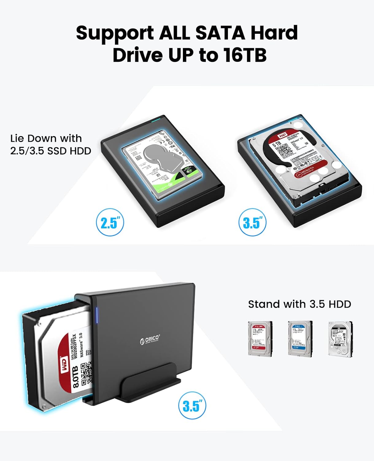 Detalle de Boîtier ORICO Aluminium 3,5" externe USB 3.0 vers SATA III avec châssis amovible