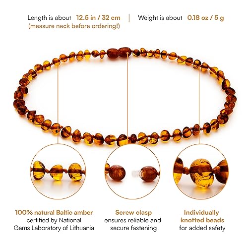 Thumbnail 1 de Baltic Amber Necklace - 12.5", Polished Beads, Cognac Color by Amber Guru