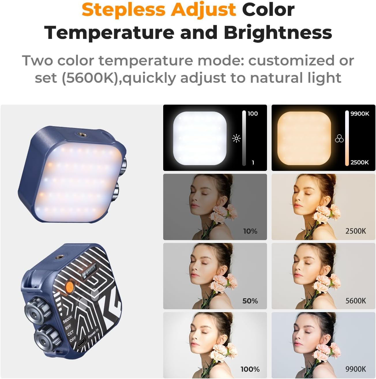 Detalle de K&F CONCEPT Magnetic Camera Light with 15 Light Effects, 2500K-9900K CRI 96+ — Rechargeable LED Fill Light for Vlog, Selfie & Studio