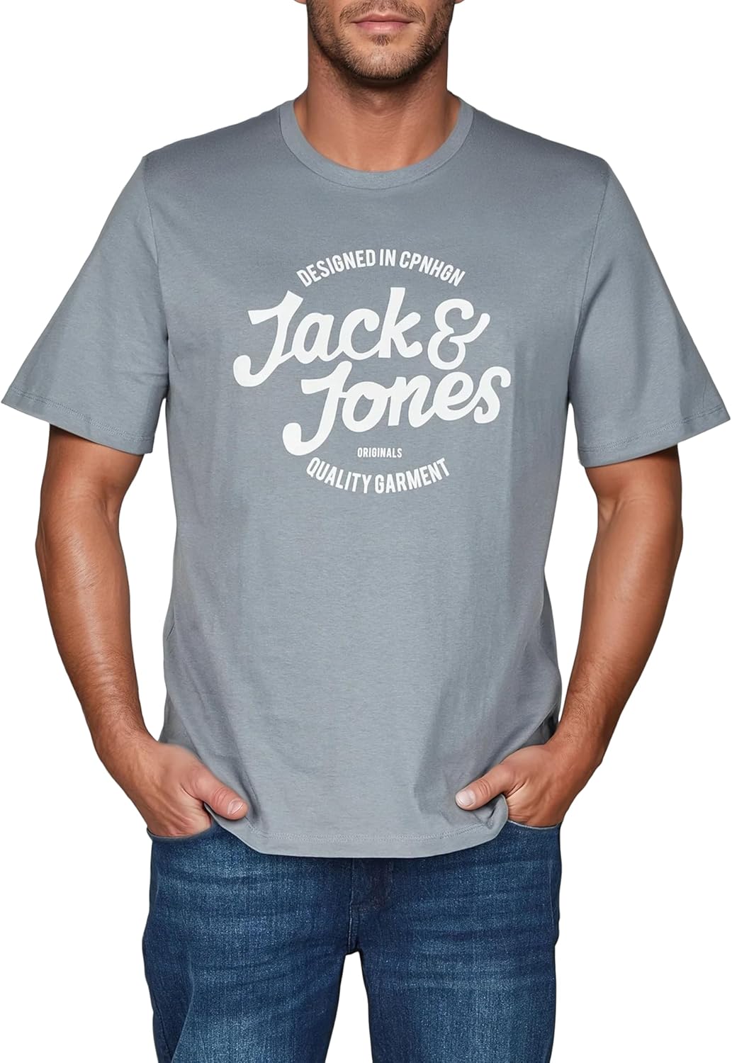 Detalle de Jack & Jones Regular Fit T-Shirt JJLINO 4er Pack – Kurzarm Rundhals, Baumwolle, Schwarz Weiß Grün Rot Blau Grau (S–3XL)