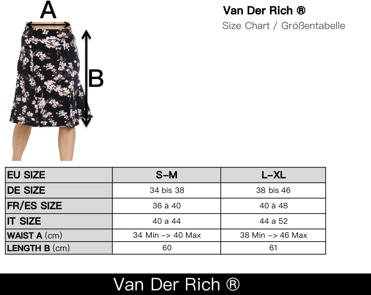 Detalle de Van Der Rich bloemenrok voor dames met elastische tailleband
