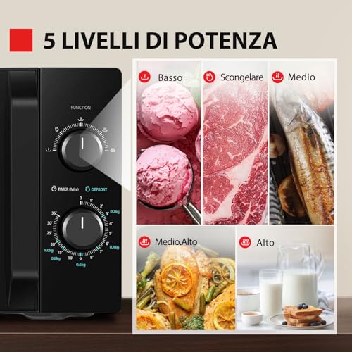 Detalle de Toshiba MW2-MM20P(BK) – Forno a microonde 20 L, 800 W, LED interno, design nero