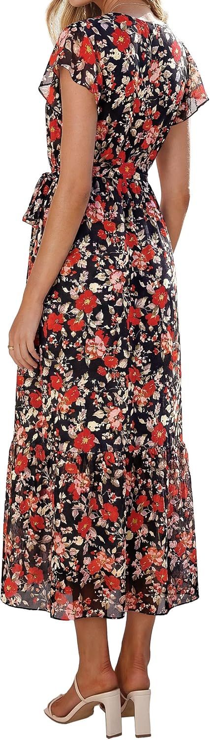 Detalle de PRETTYGARDEN Women's Summer Floral Boho Maxi Dress with Wrap V-Neck