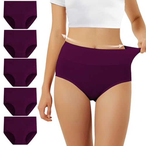 Thumbnail 1 de FALARY Culotte Femme Taille Haute en Coton - 5 pièces, Violet XL
