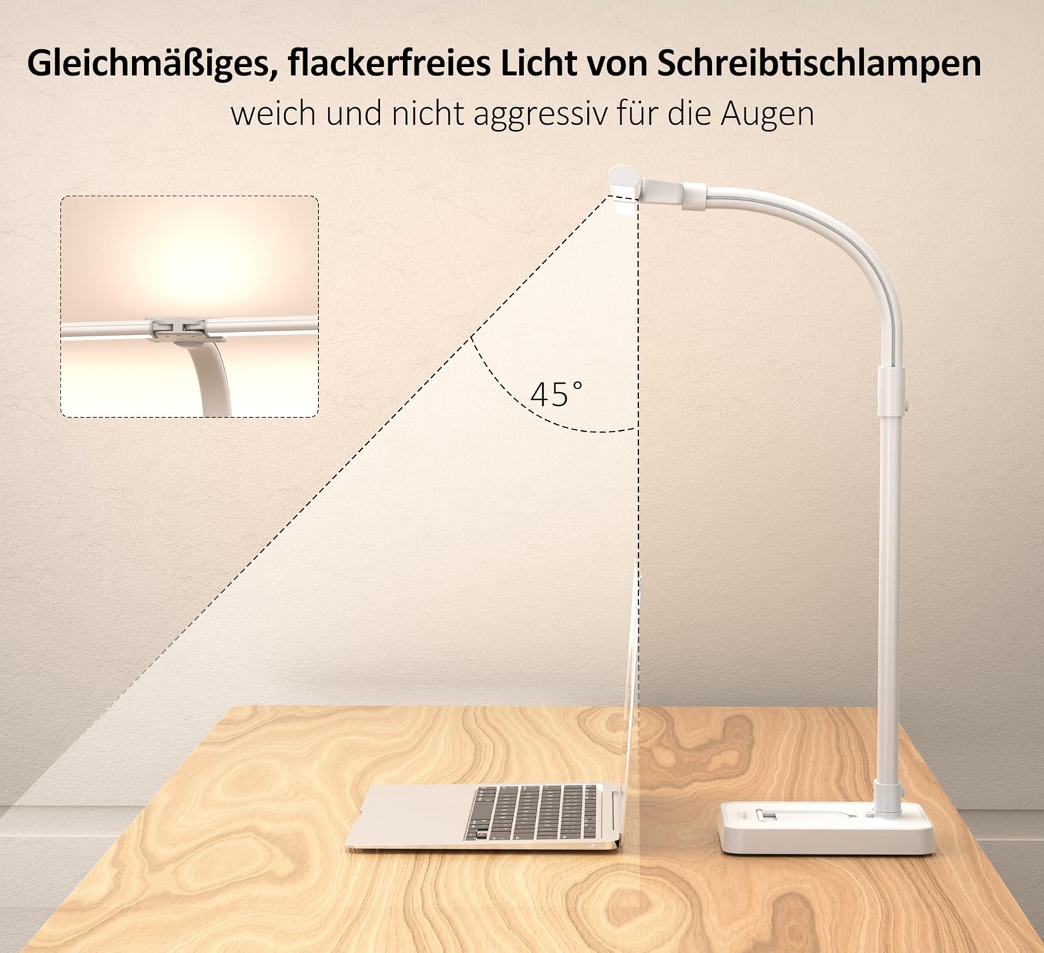 Thumbnail 5 de LOTTBUTY Doppelkopf Schreibtischlampe LED dimmbar (24 W, 80 cm) mit Tageslicht & Handyhalter
