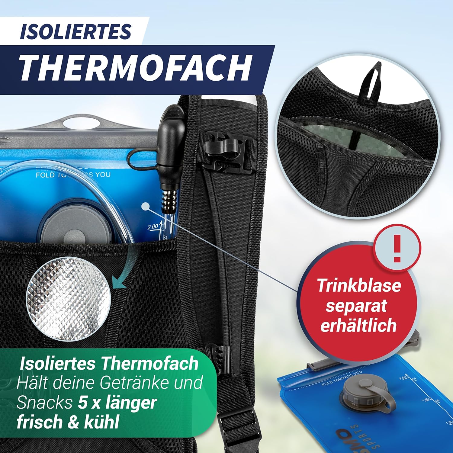 Detalle de SASMO Laufrucksack 6L Thermofach blau, 300 g