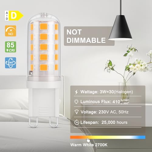 Detalle de DiCUNO Ampoule LED G9 3W – Lot de 6, 2700K, 410 lm