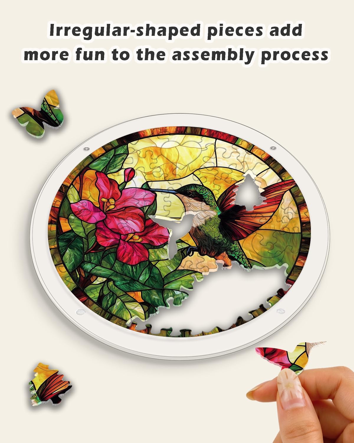 Detalle de HWRHTR 80-Piece Acrylic Hummingbird Suncatcher Puzzle, 12-Inch Floral Design