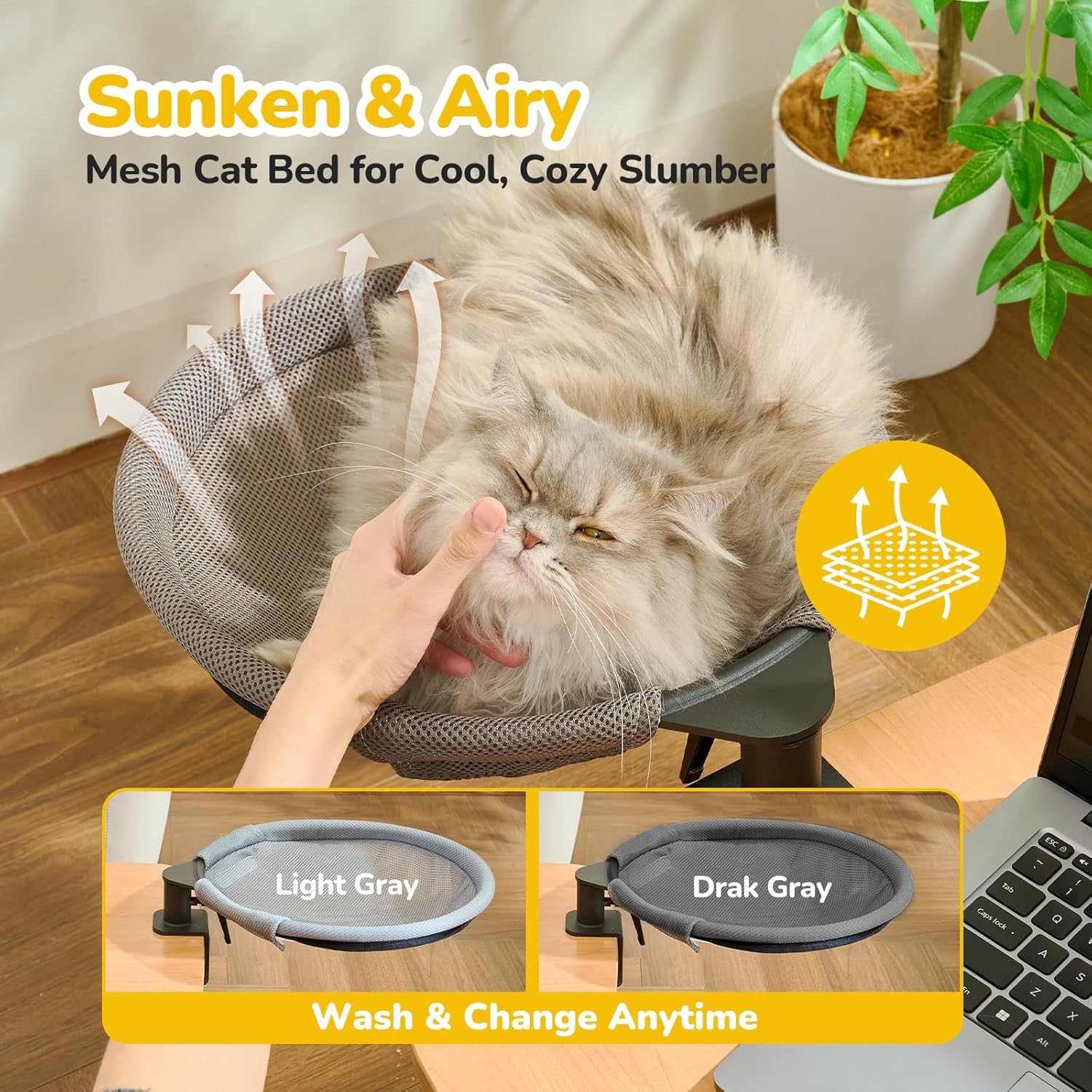 Detalle de CATISM Hängebett für Katzen – 360° drehbares Schreibtisch Katzenbett, 36×38 cm, Tragkraft bis 20 kg
