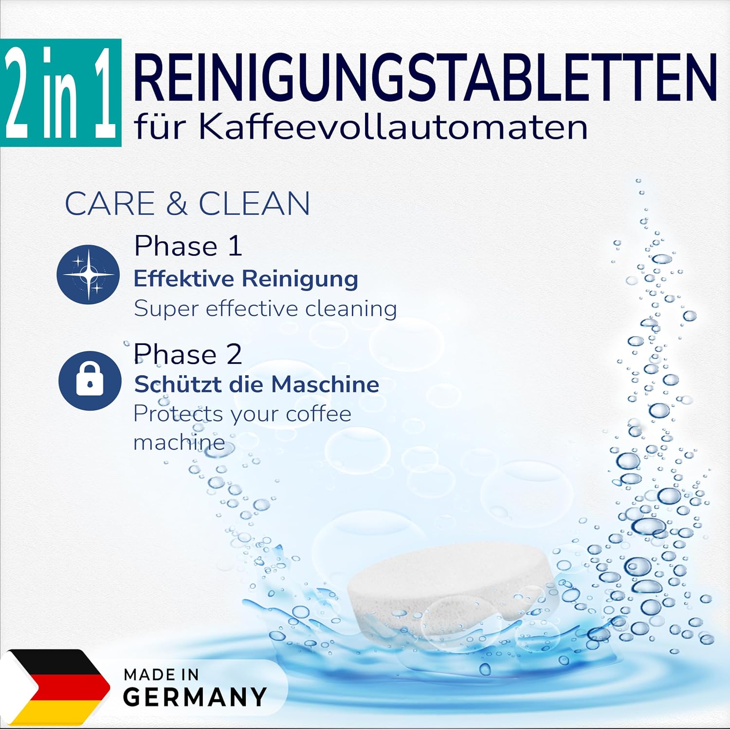 Detalle de 40× Reinigungstabletten für Kaffeevollautomaten – Clean & Protect, kompatibel für Siemens EQ-Series und Krups, einzeln verpackt