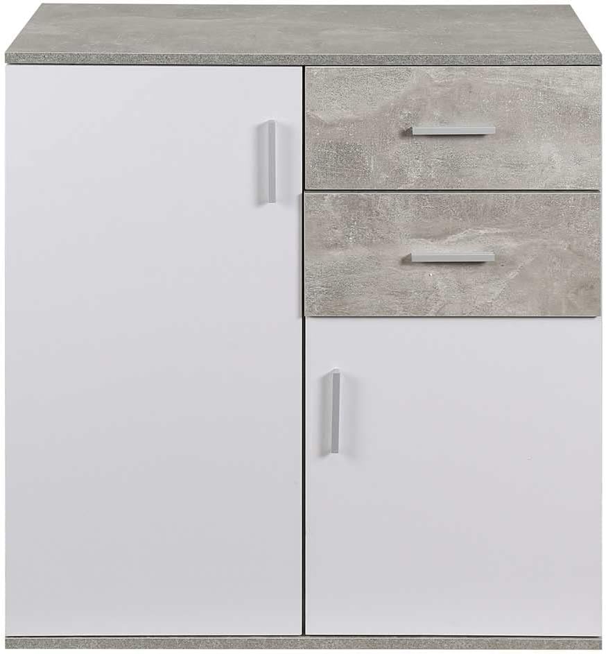 Thumbnail 3 de BAKAJI Mobile Madia con 2 Cassetti e 2 Ante, 82x35x80 cm – Design Moderno in MDF Bianco e Grigio Effetto Cemento