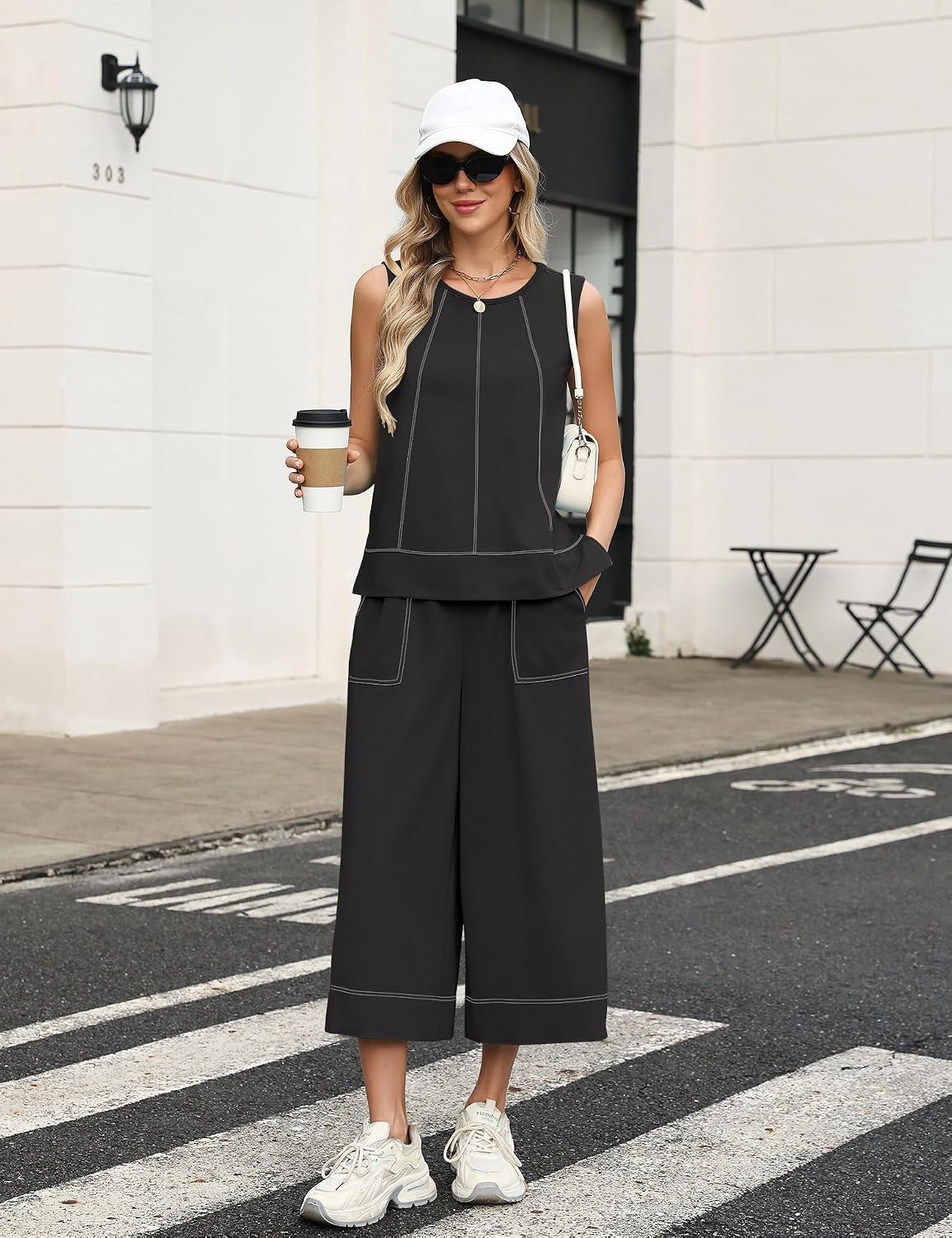 Thumbnail 3 de LOMON Two Piece Sets for Women: Sleeveless Top & Wide Leg Crop Pants