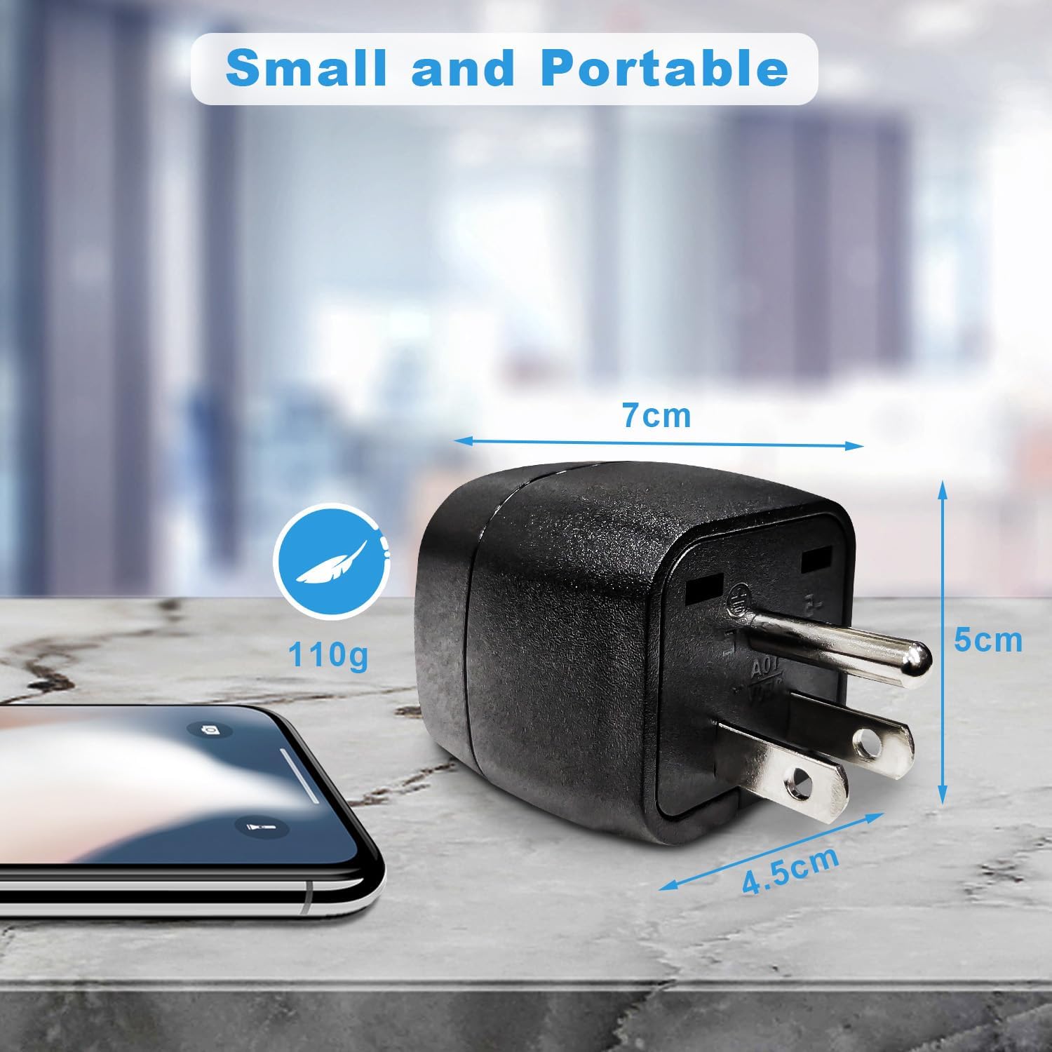 Thumbnail 2 de vutizal Reiseadapter (2er-Set) Typ B für USA – EU-Stecker zu 110–120V, 2500 Watt, Schwarz