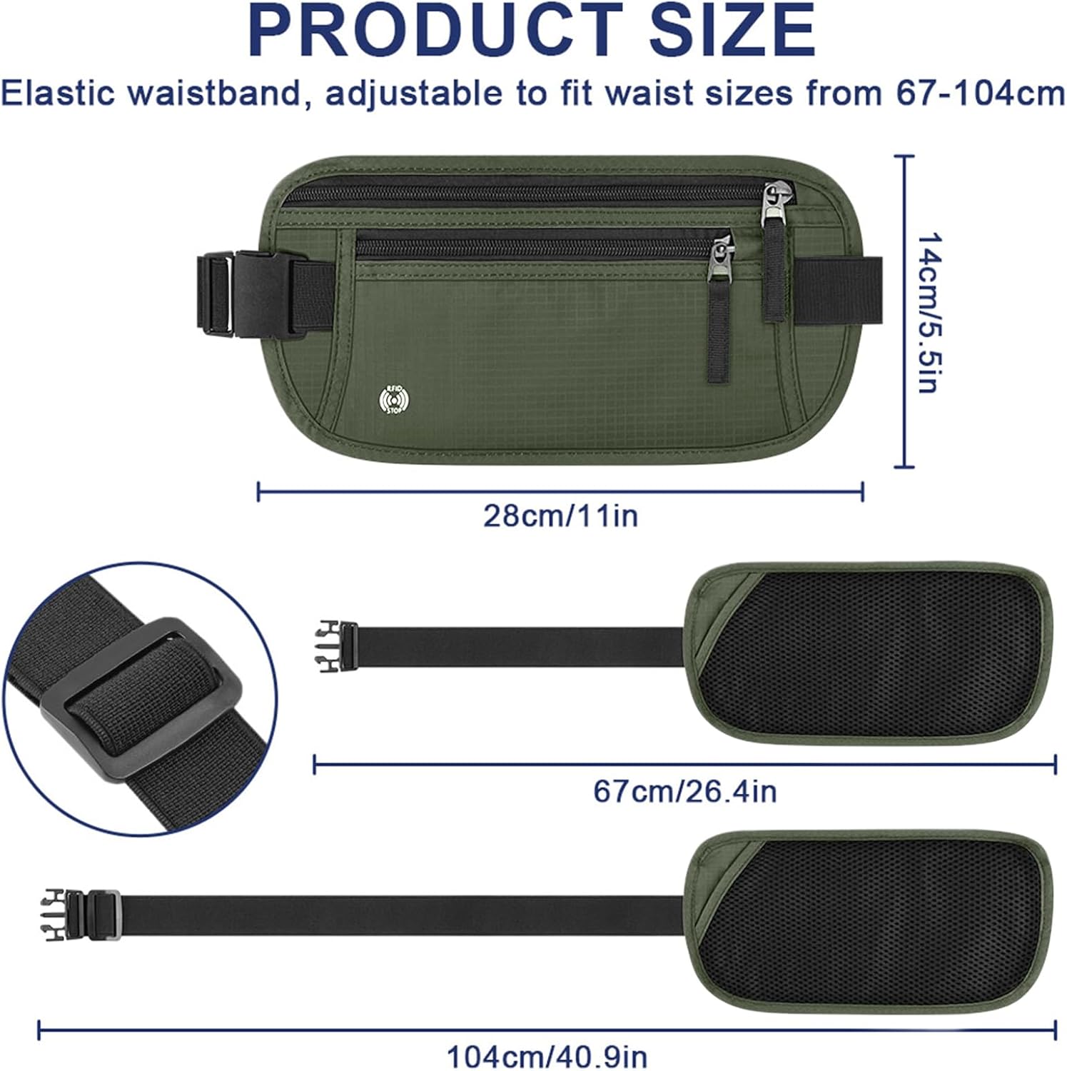 Detalle de Aucuu Marsupio da Viaggio con Blocco RFID – Antifurto, Slim e Regolabile