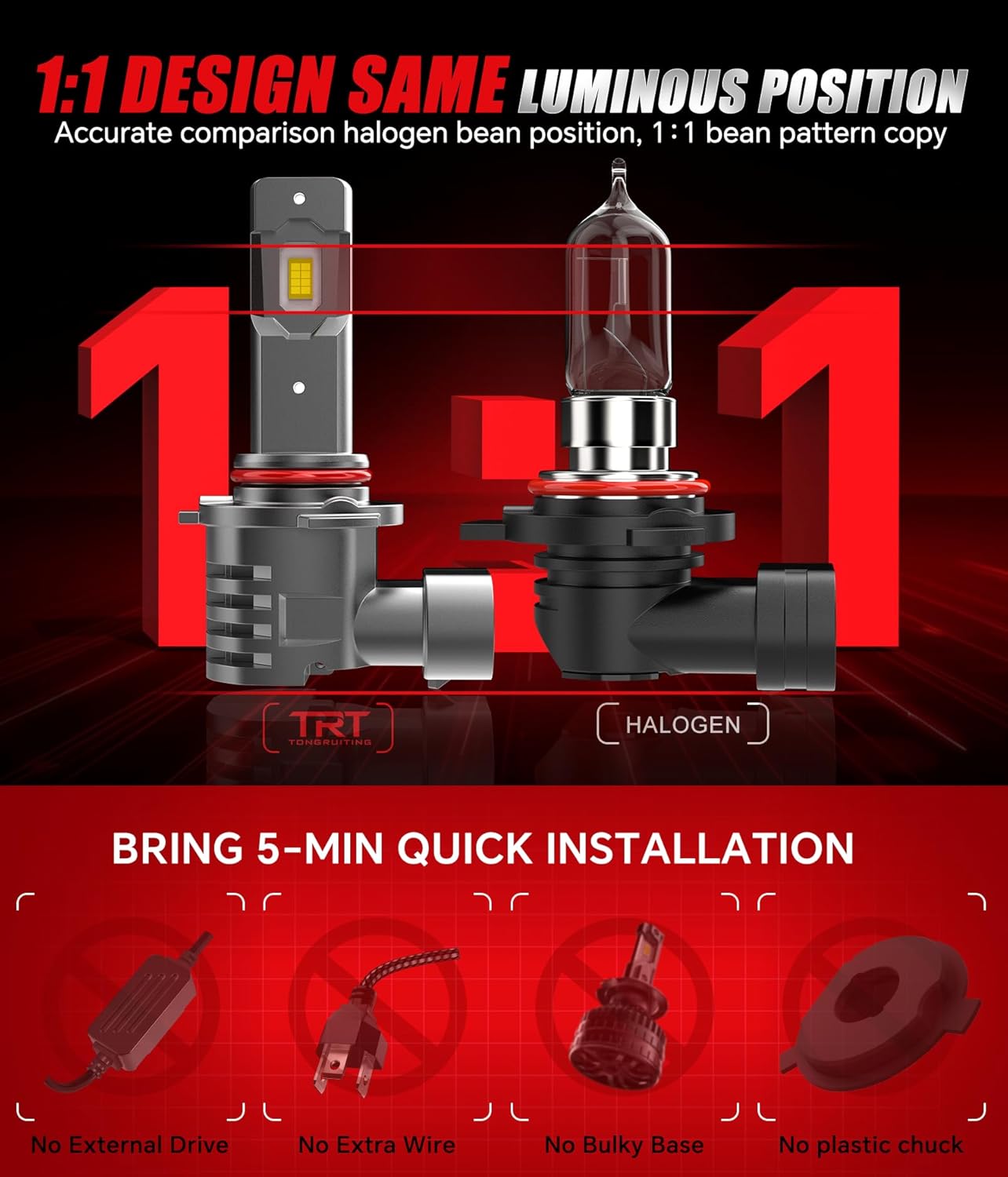 Detalle de Tongruiting 9005 HB3 LED Headlight Bulb – 36000LM, 110W, Pack of 2