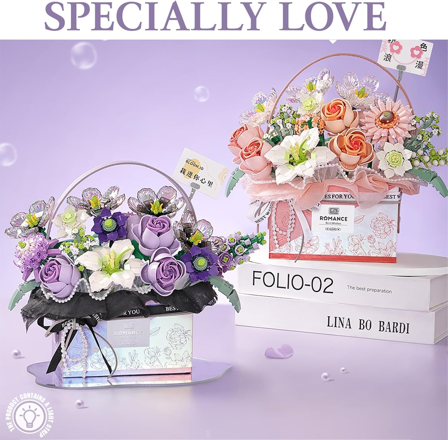 Thumbnail 1 de MEIEST Blume Bausteine Set – Simulation Rose Handgefertigte Geschenkbox Valentinstag, Bonsai Bausteine Spielzeug, Fantasy Pink
