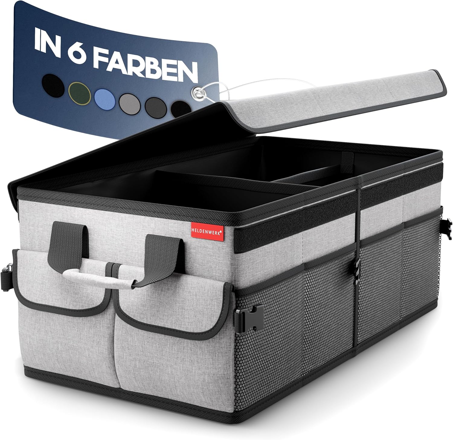 Detalle de HELDENWERK Premium Kofferraum-Organizer mit Deckel – faltbare Kofferraumbox mit rutschfestem Boden