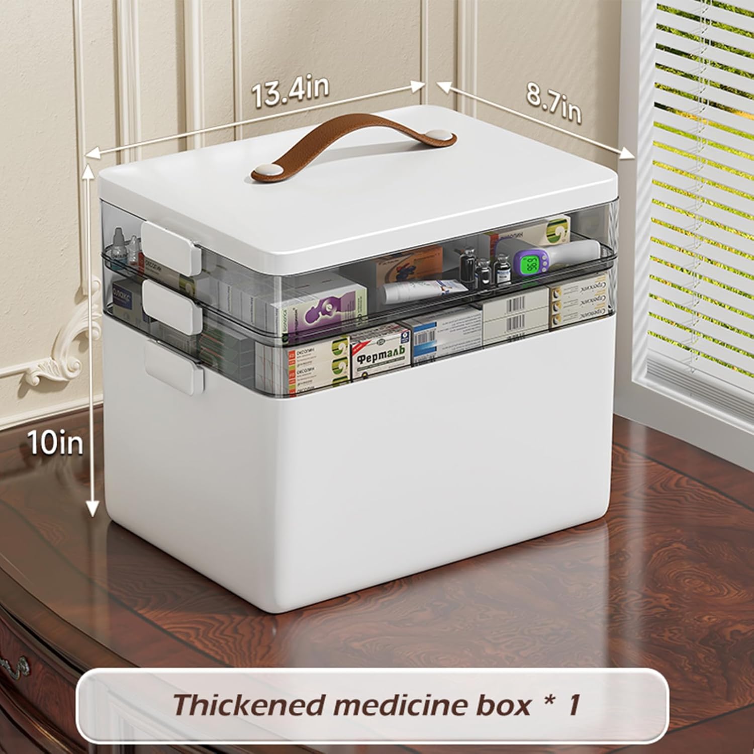 Detalle 2 de CTIME 3‑stöckige Medizinbox Tragbar mit Lederhenkel 💊