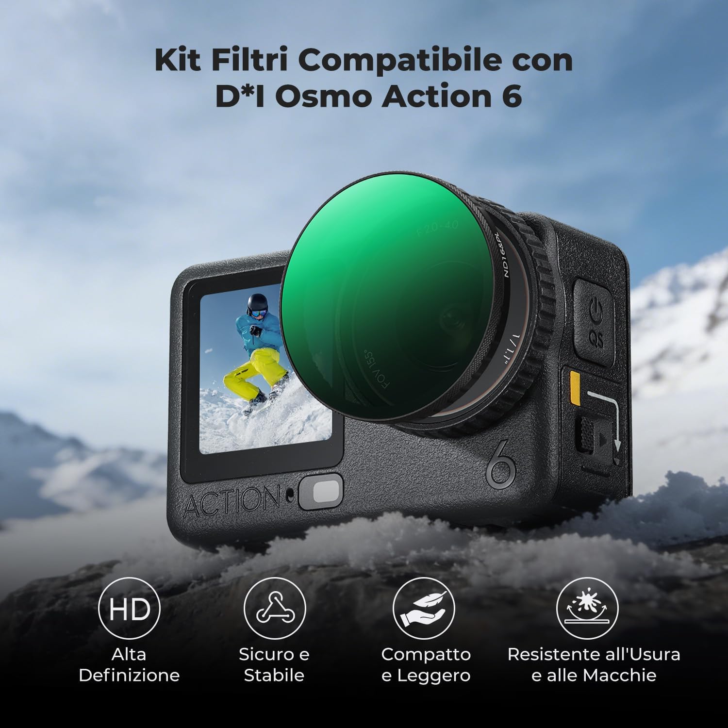 Thumbnail 1 de K&F CONCEPT Kit di 4 filtri Snap On ND&PL per DJI Osmo Action 6 (ND8/PL, ND16/PL, ND32/PL, ND64/PL)