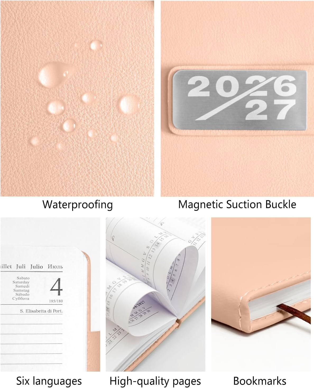 Detalle 2 de HW CASA Diario 2026/2027 – Agenda settimanale A5 Multilingue con chiusura magnetica e PU a protezione