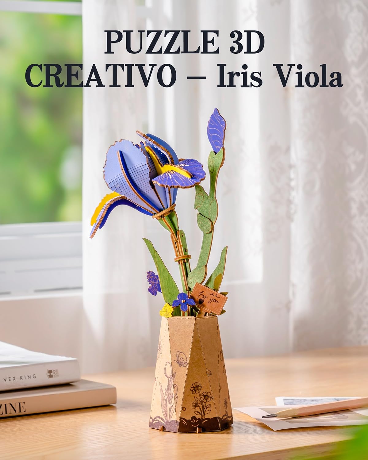 Thumbnail 1 de ROBOTIME Puzzle 3D Bois Iris Violet avec Vase – Fleur en Bois DIY à Construire