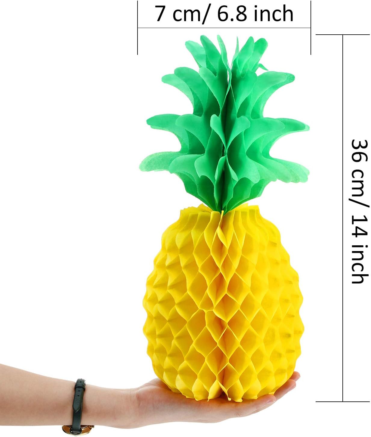 Detalle de Lot de 6 centres de table en papier de soie en forme d’ananas, 35,6 cm