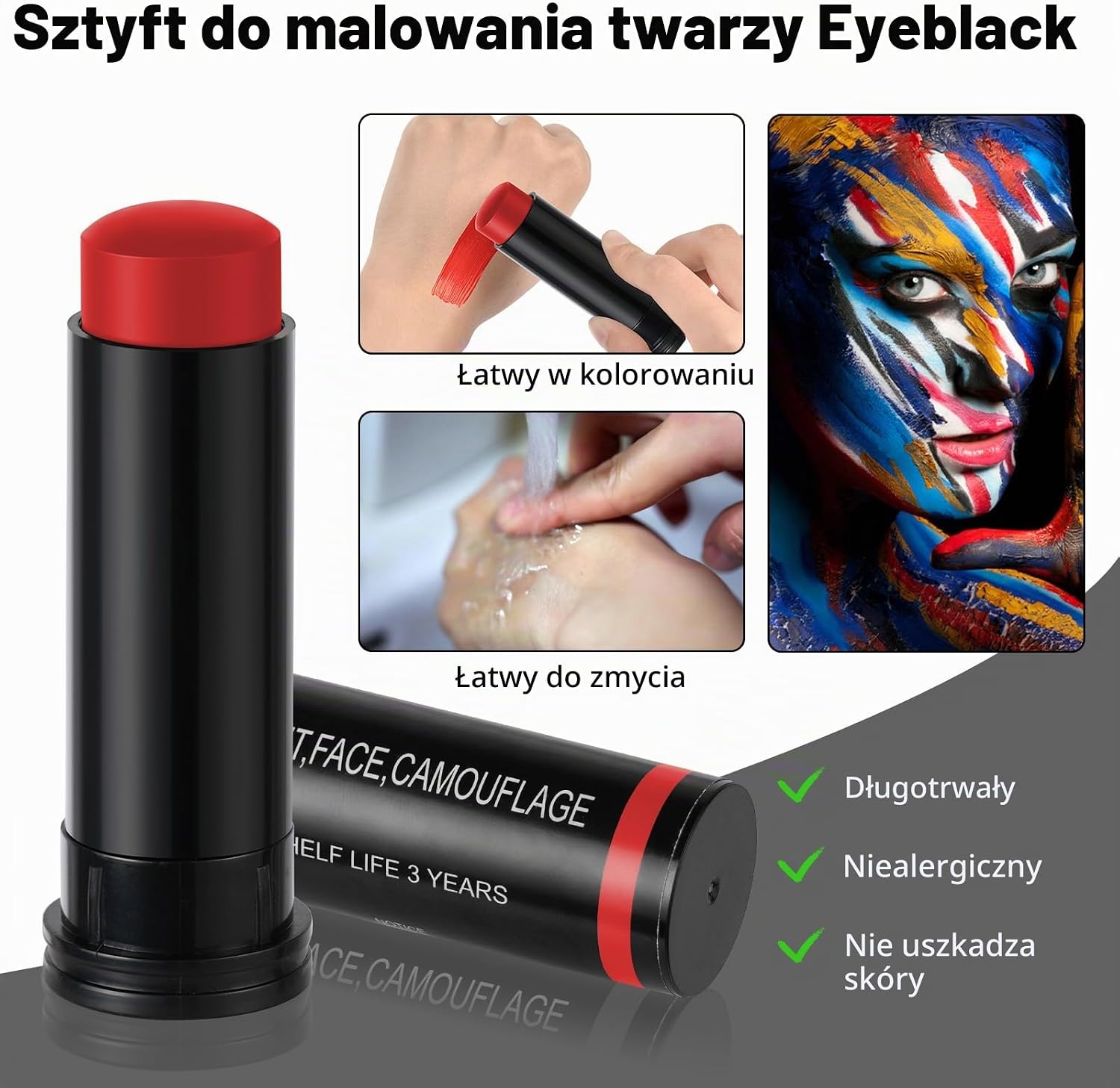 Thumbnail 2 de Aomig Aomig – czerwona farba do twarzy i ciała w sztyfcie, 21 g