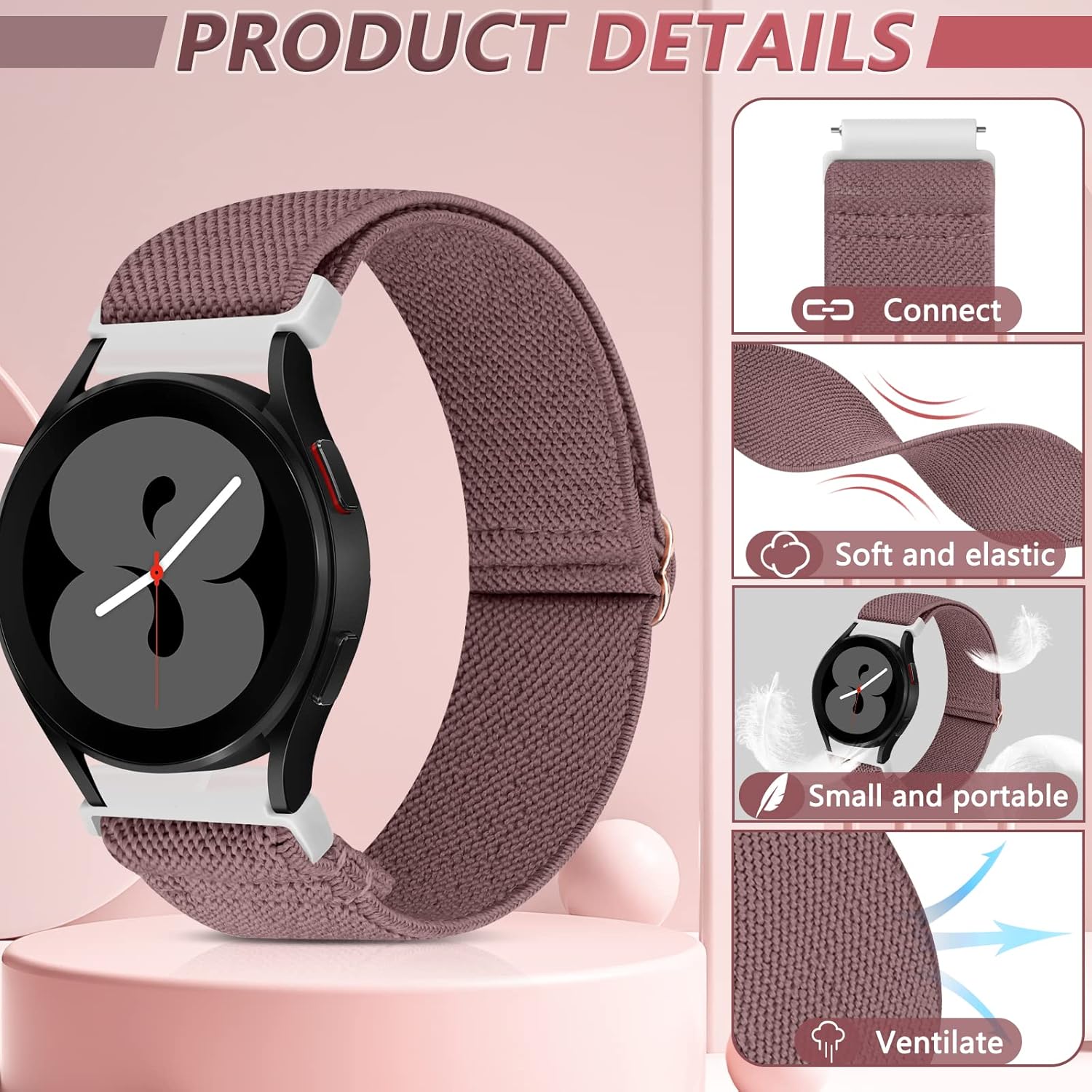 Detalle 2 de Elastic Nylon Strap 4-Pack (18–22mm) with Quick Release – Breathable, Lightweight Watch Straps
